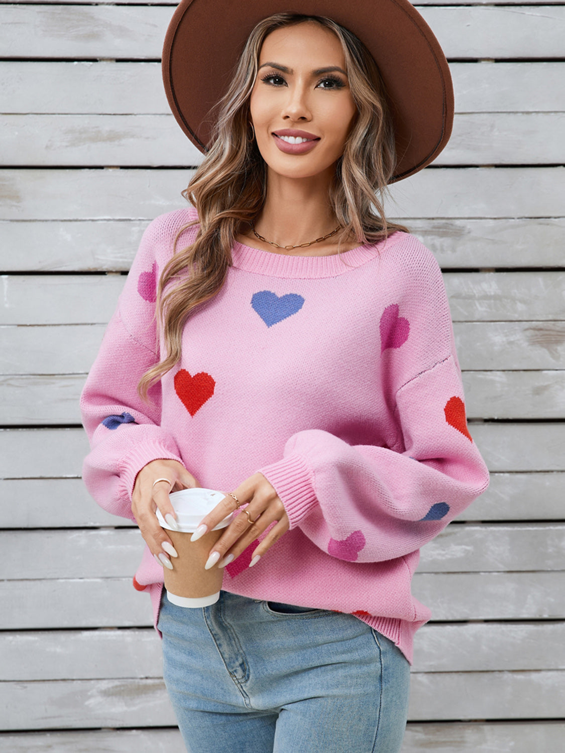 Ulla® | Heart-shaped, long-sleeved crew neck sweater