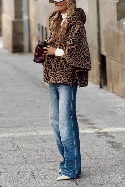 Pilar® | Wide-sleeved leopard print fleece coat