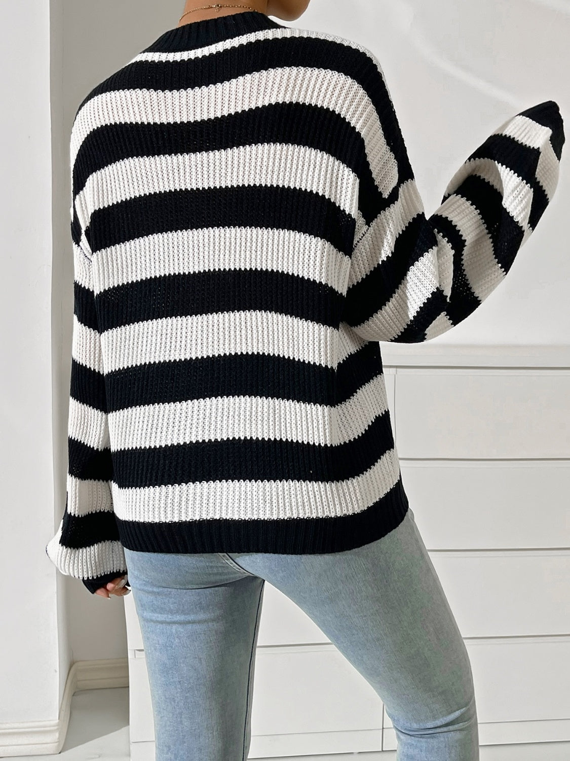 Nadia® | Honey colored striped long sleeve crew neck jumper