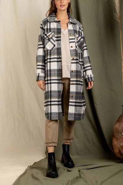 Posey® | Coat with checked print and dropped shoulders