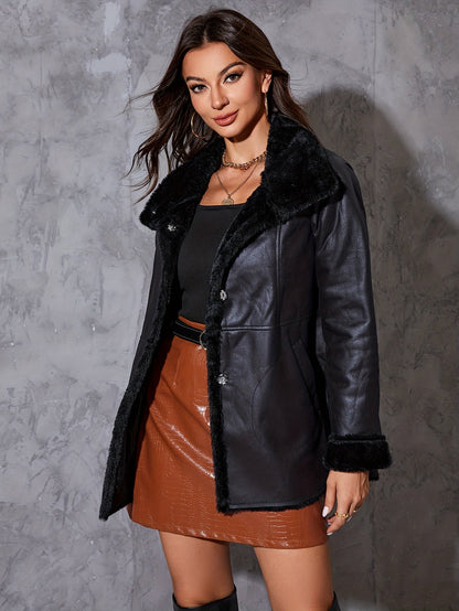 Paz® | Leather jacket with fluffy trim