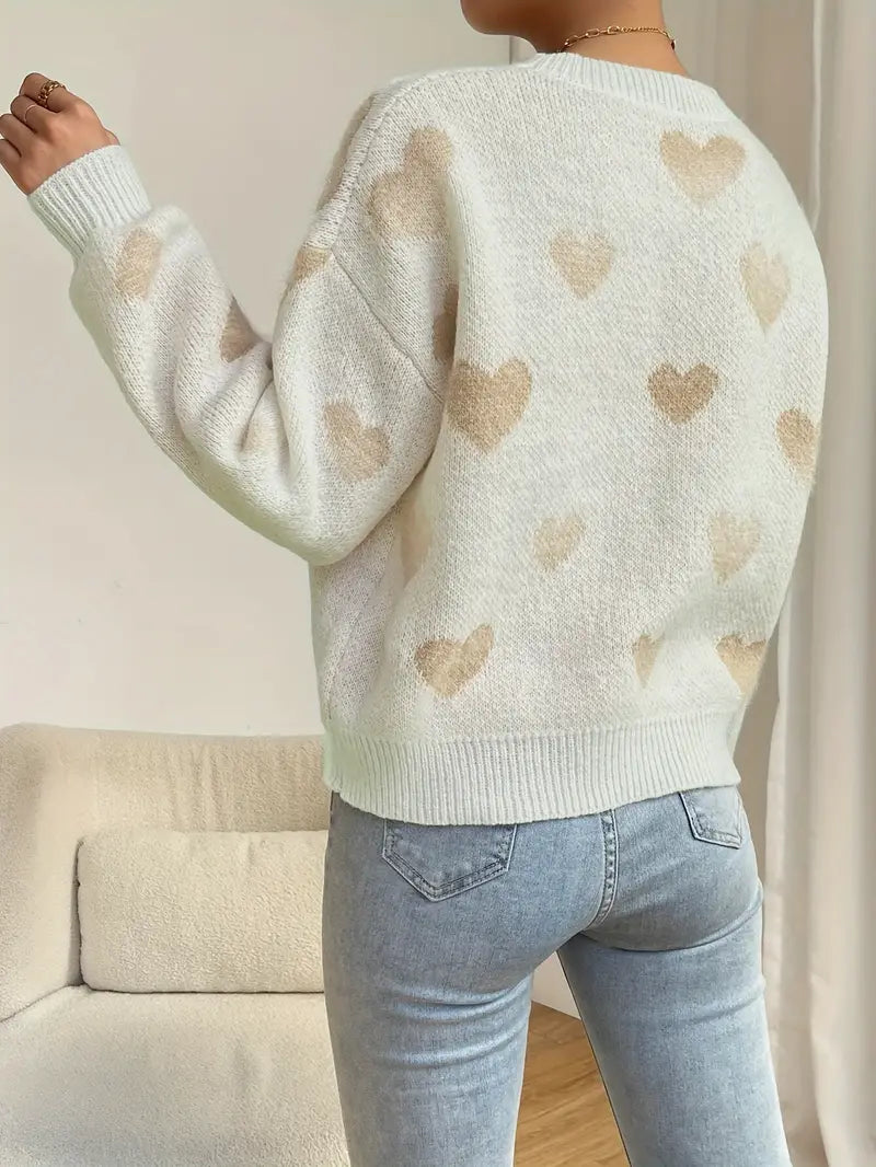 Adriana® | Charming Sweater With Heart Pattern And Shoulders