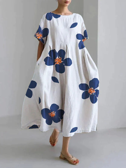 Zenaida® | Casual loose floral dress for women with round neck in spring and summer