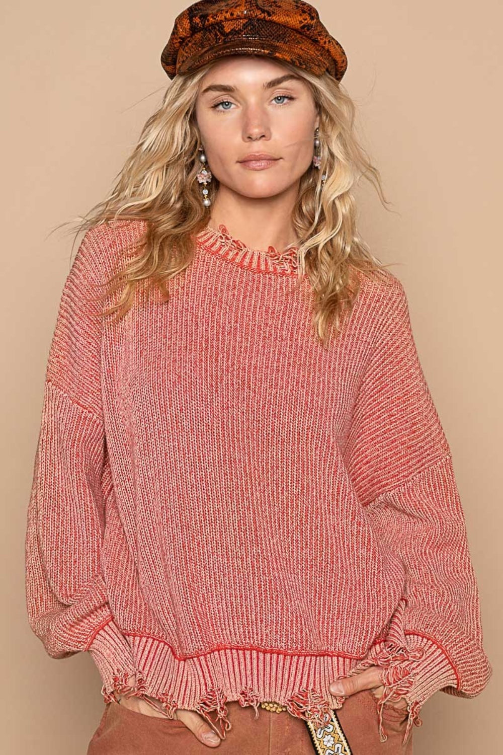 Agnes® | Washed used look sweater with dropped shoulders