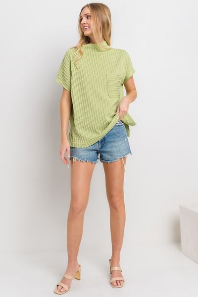 Wanda® | Structured knit top with a stand-up collar and short sleeves