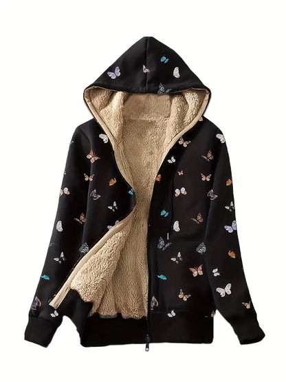 Yasmina® | Zip-up sweatshirt with faux fur lining in a butterfly wing print