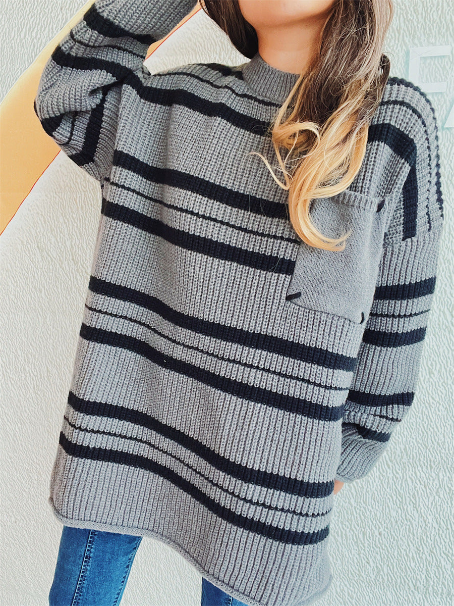 Sybille® | Striped long-sleeved sweater with a crew neck