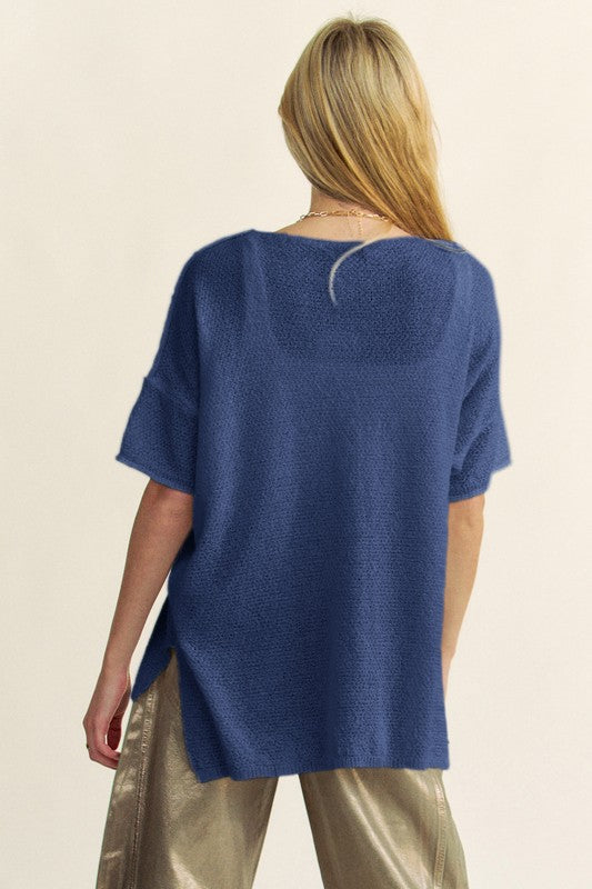 Phaedra® | High-low knit top with a crew neck