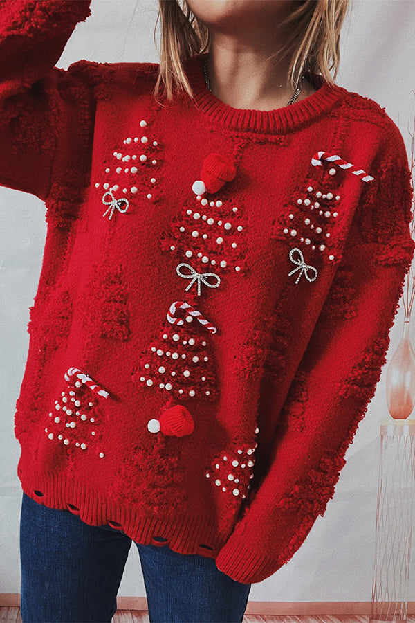 Wanda® | Christmas pattern knitted crew neck sweater with long sleeves