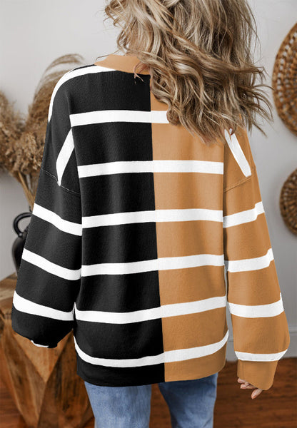 Xiomara® | Contrast striped long sleeve sweatshirt