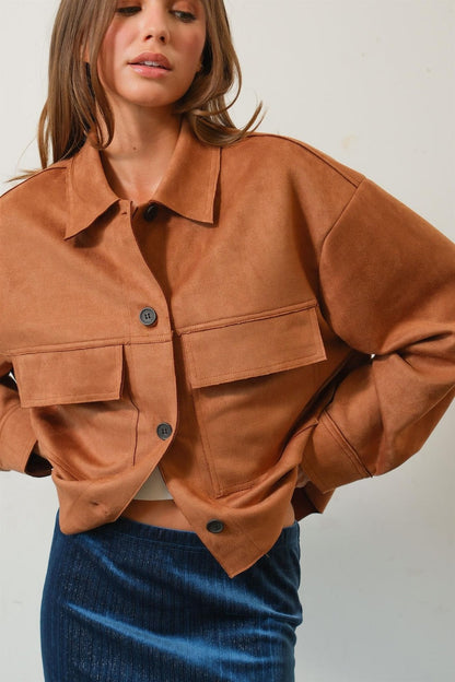 Nathalie® | Short suede jacket with button placket