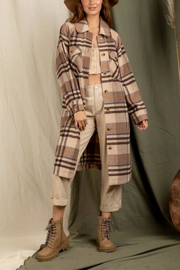 Posey® | Coat with checked print and dropped shoulders