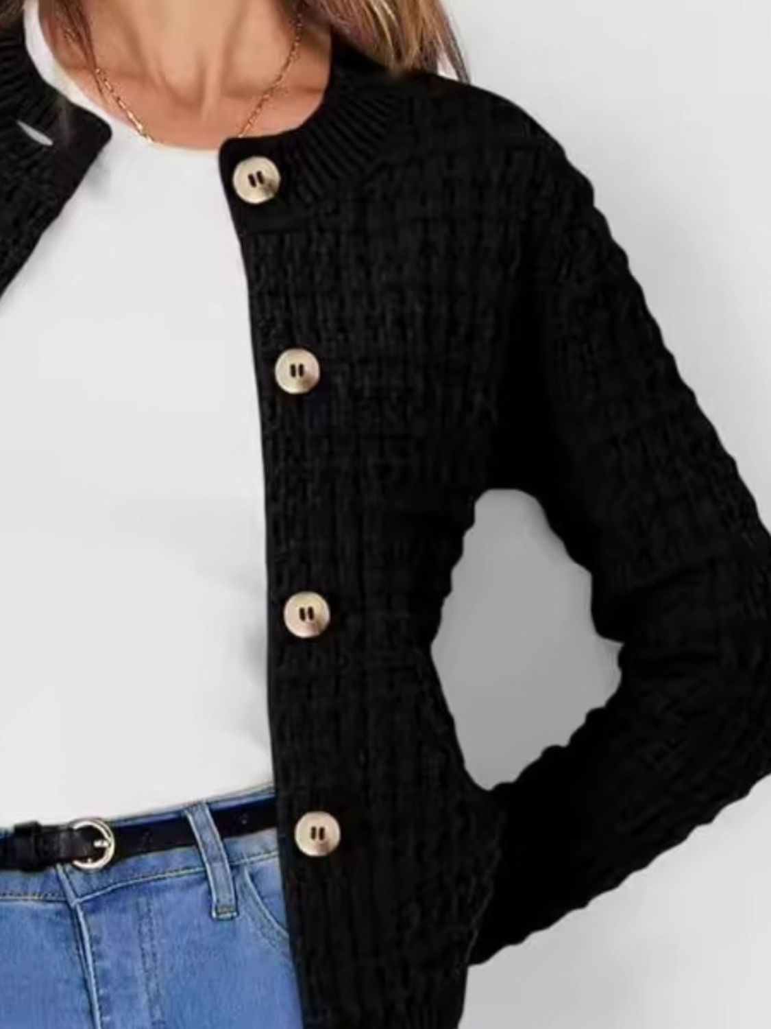 Adele® | Buttoned, long-sleeved cardigan with a crew neck