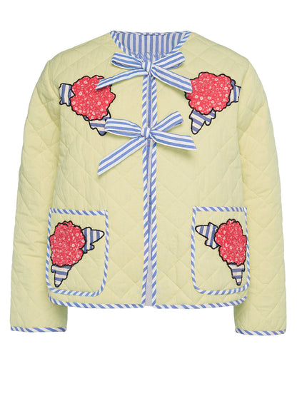 Alicia® | Long sleeve winter coat with embroidered floral tie