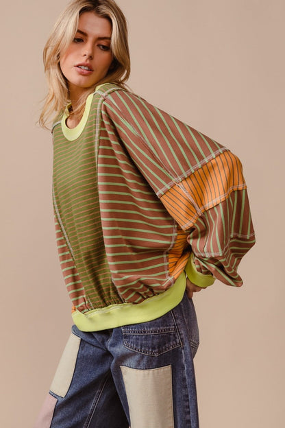 Yara® | BiBi color block striped crew neck sweatshirt