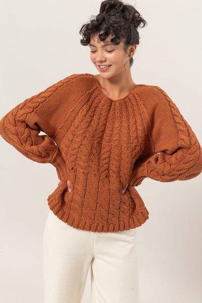 Agustina® | Cable-knit sweater with a crew neck and raglan sleeves