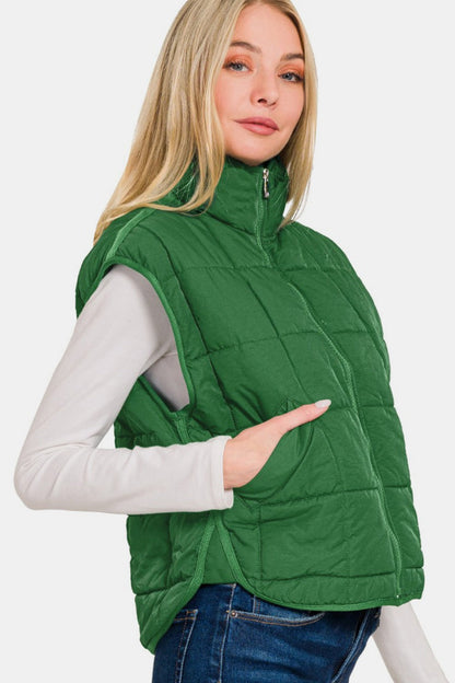 Alicia® | Cropped puffer vest from Zenana with zip and pockets