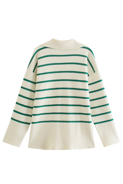 Tiffany® | Loose-fitting, striped sweater with a lapel collar