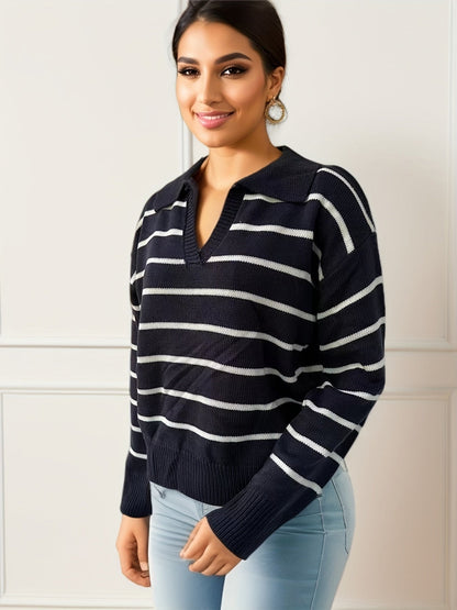 Pilar® | Knitted sweater with dropped shoulders and striped print