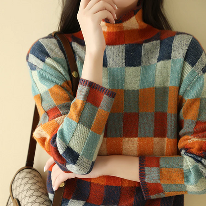 Wanda® | Colorful turtleneck sweater with patchwork knit pattern