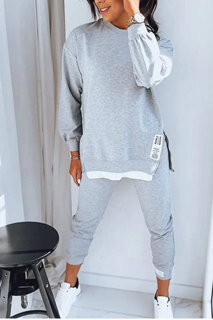 Quirina® | Crew neck sweatshirt and pants set with split details