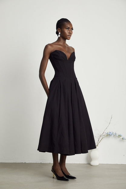 Trinidad® | Women's off-shoulder corset midi dress. Elegant evening look