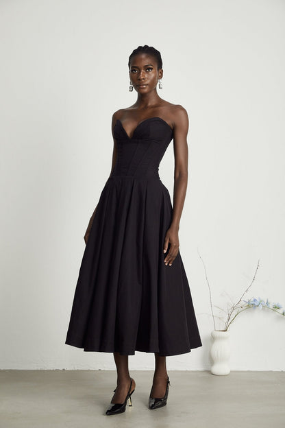 Trinidad® | Women's off-shoulder corset midi dress. Elegant evening look