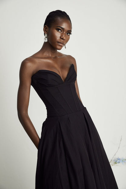 Trinidad® | Women's off-shoulder corset midi dress. Elegant evening look