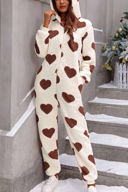 Vittoria® | Plush heart jumpsuits with hood and zip