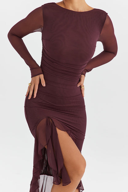 Zara® | Midi dress with ruffles and long sleeves in purple