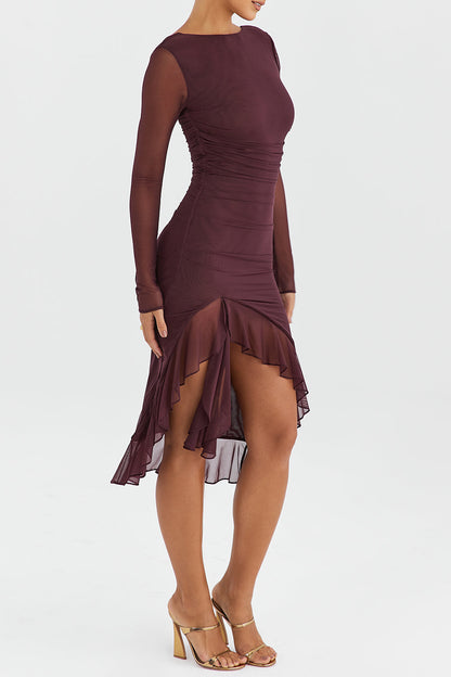 Zara® | Midi dress with ruffles and long sleeves in purple