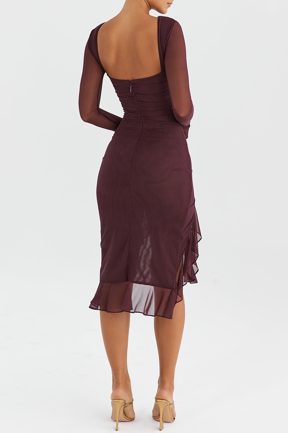 Zara® | Midi dress with ruffles and long sleeves in purple