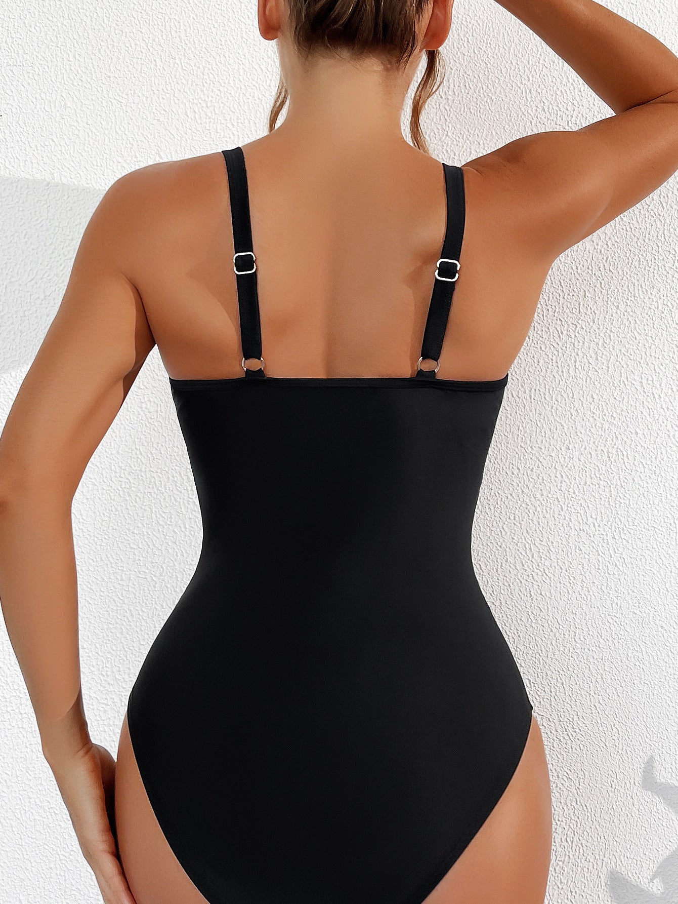 Sierra® | Black ruched elegant mesh V-neck swimsuit