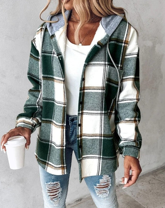 Yadira® | Oversized hooded checked jacket for women