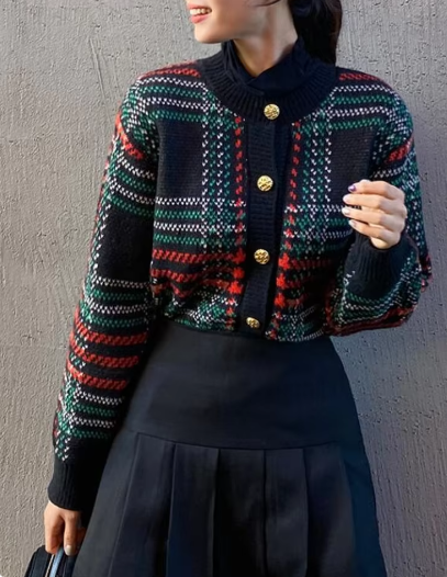 Viviana® | Vintage Korean plaid cardigan