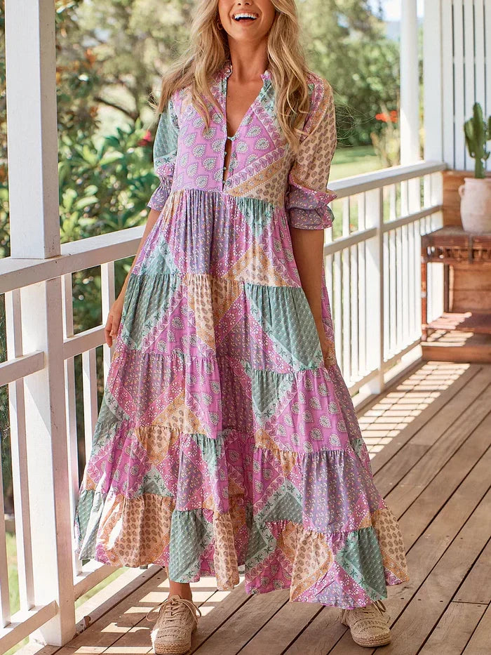 Signy® | Vintage boho tiered maxi dress