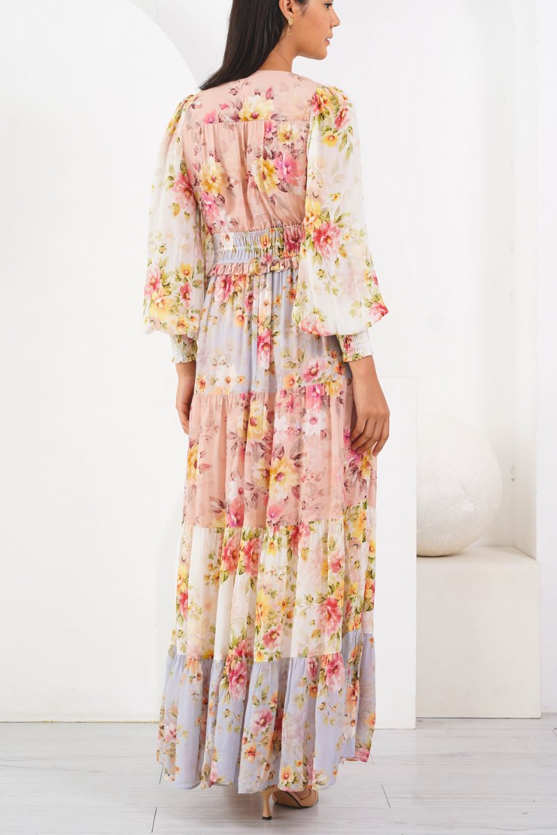 Trinidad® | Maxi dress with V-neck, printed with ruffles