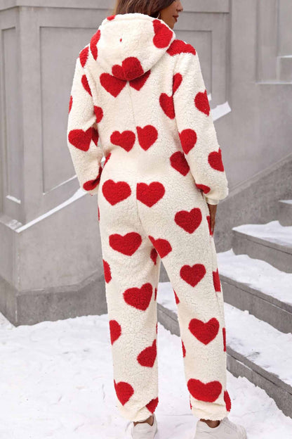 Vittoria® | Plush heart jumpsuits with hood and zip