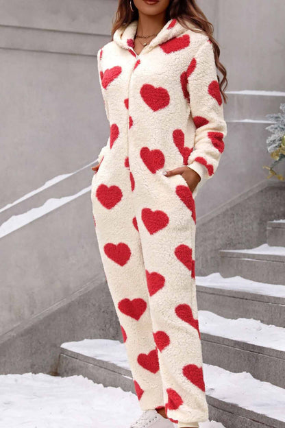 Vittoria® | Plush heart jumpsuits with hood and zip