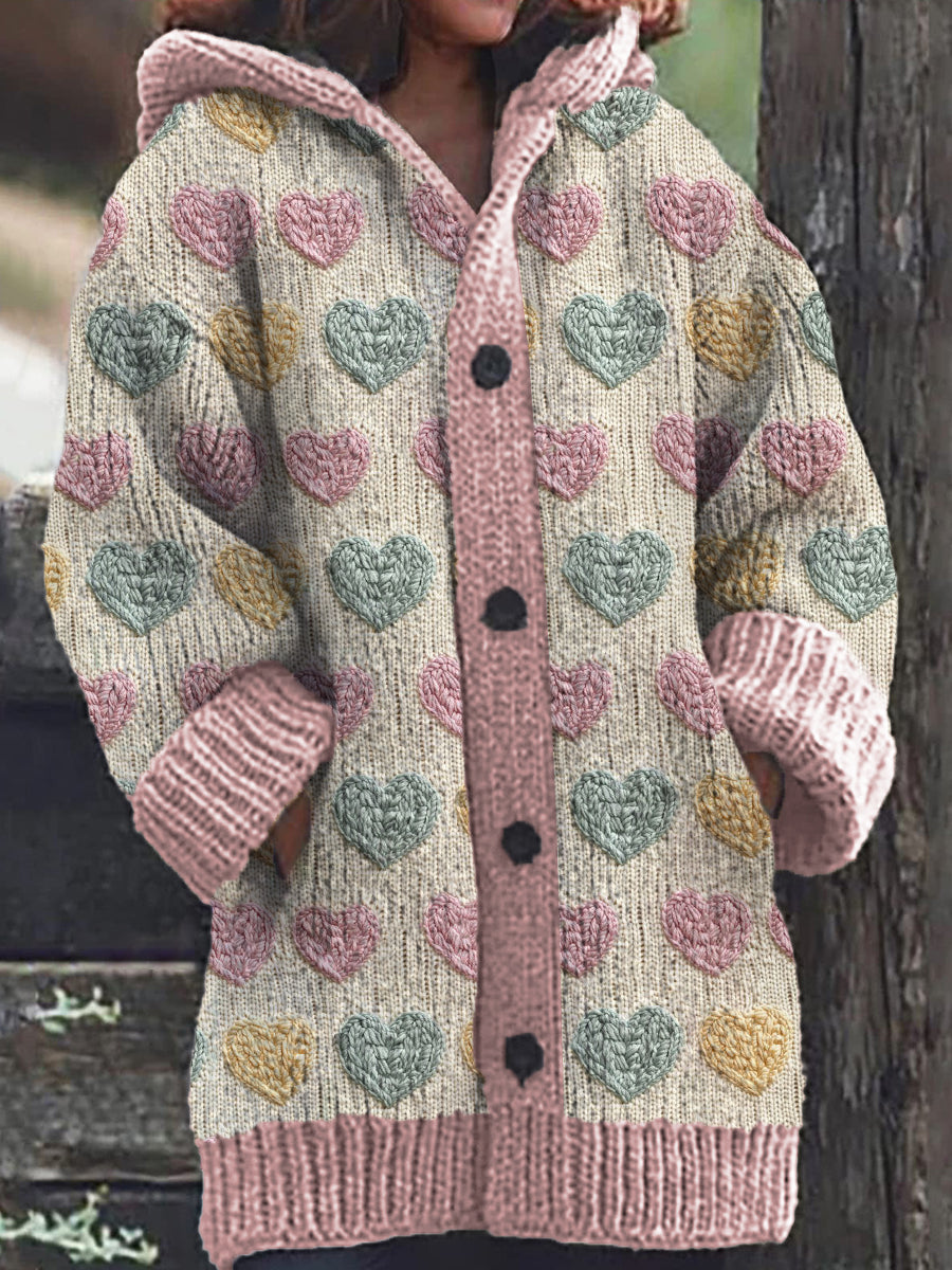 Wendy® | Casual cardigan with open hoodie for women with heart pattern