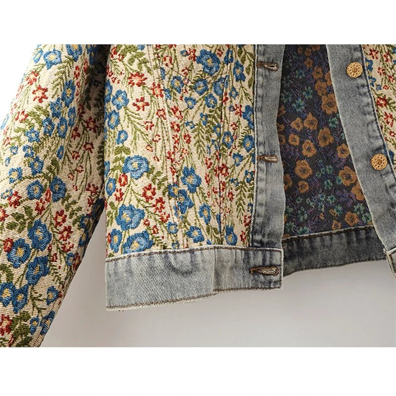 Ana Maria® | Stylish autumn denim jacket with jacquard embroidery and Peter Pan collar for women