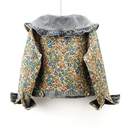 Ana Maria® | Stylish autumn denim jacket with jacquard embroidery and Peter Pan collar for women