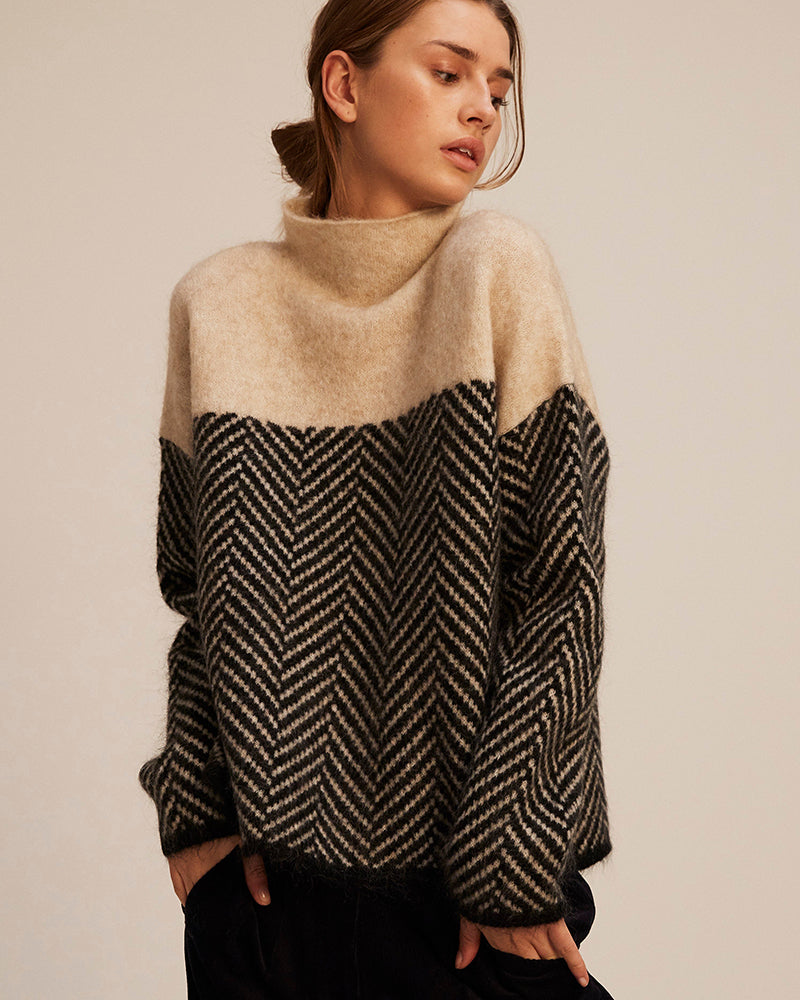 Tamara® | Two-tone cotton turtleneck sweater