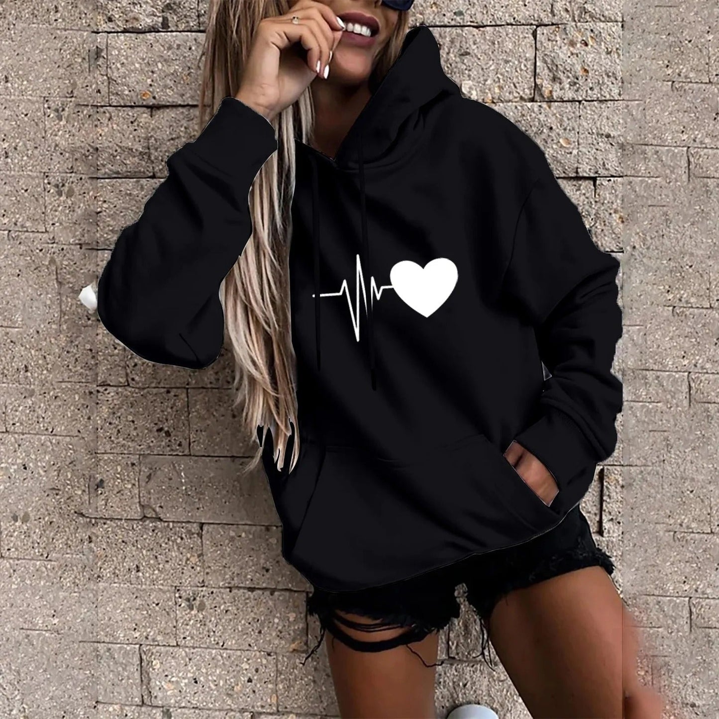 Tatjana® | Heart and heartbeat print hoodie for women