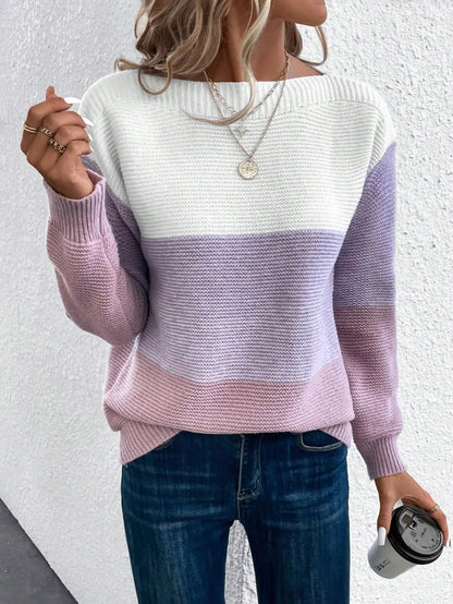 Teresa® | Elegant three-color patchwork knit sweater