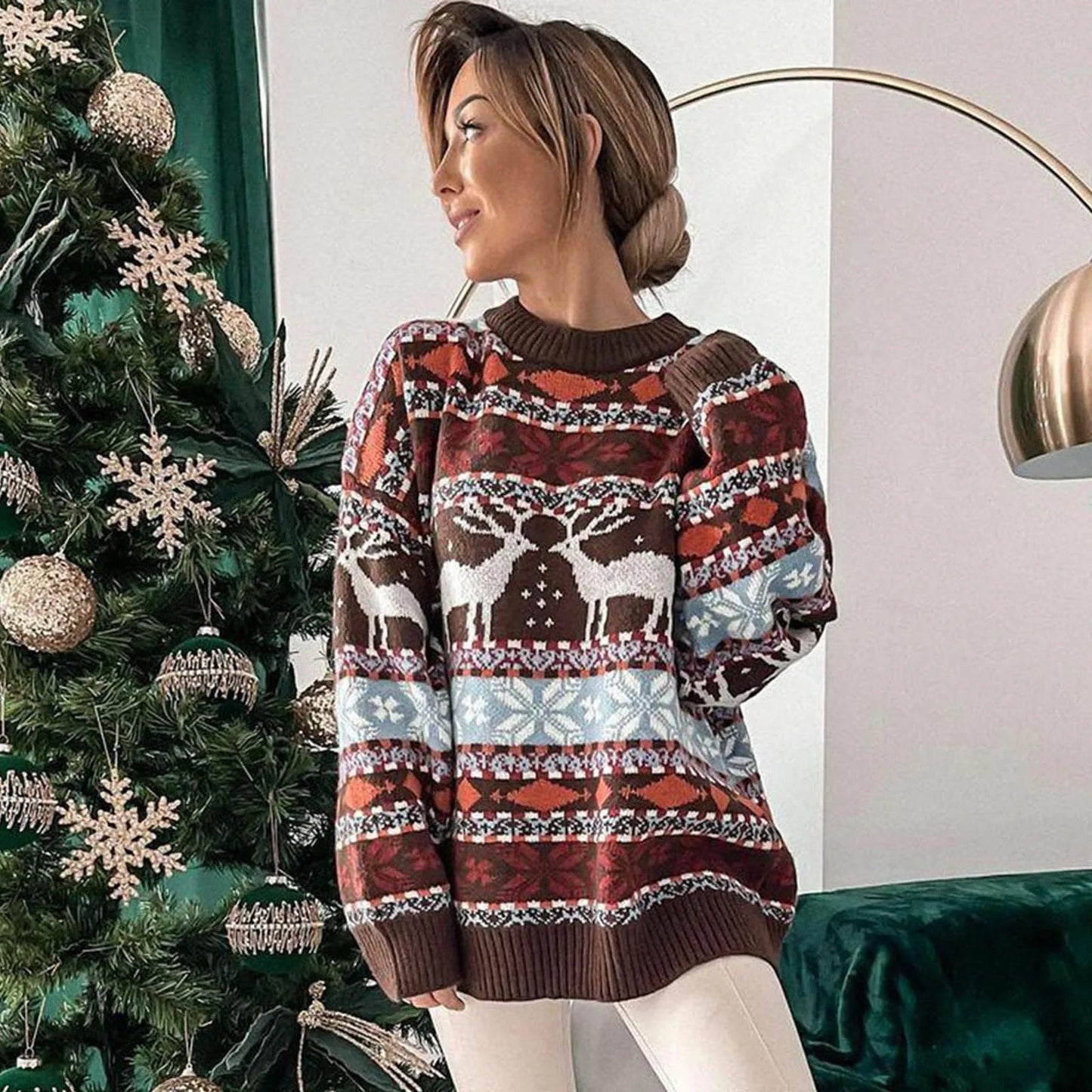 Nuria® | Women's Christmas sweater with Norwegian reindeer print