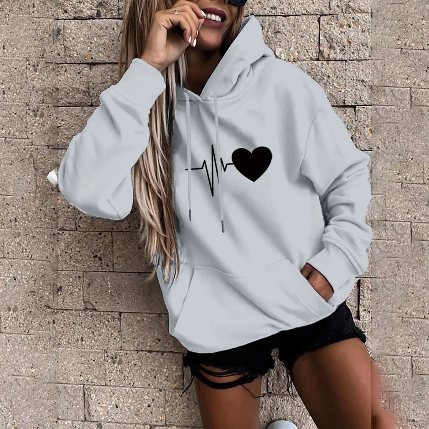 Tatjana® | Heart and heartbeat print hoodie for women