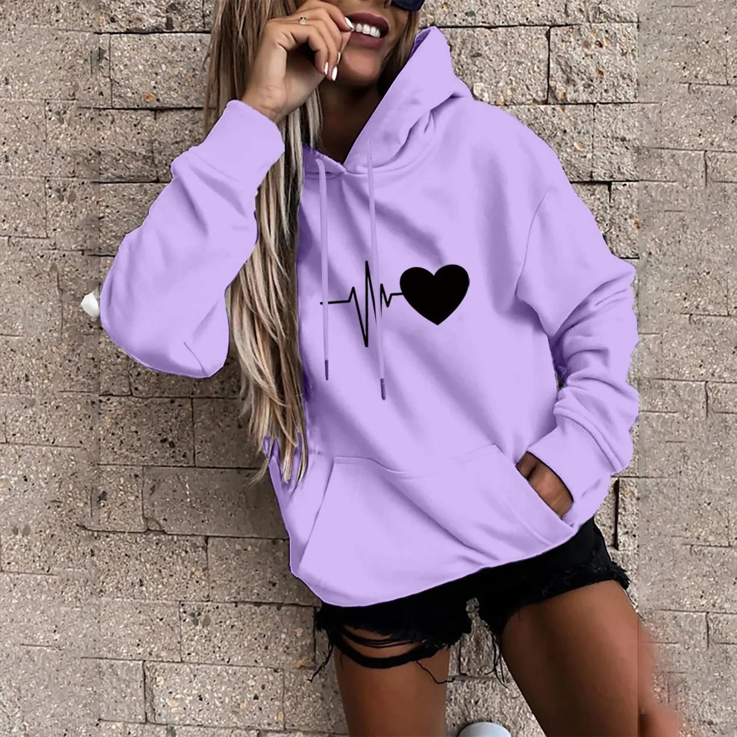 Tatjana® | Heart and heartbeat print hoodie for women