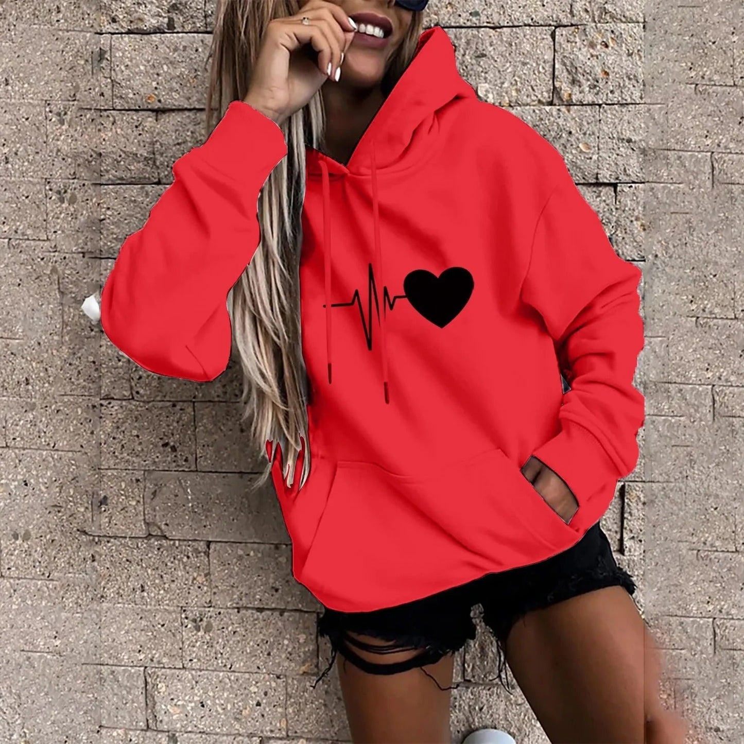 Tatjana® | Heart and heartbeat print hoodie for women