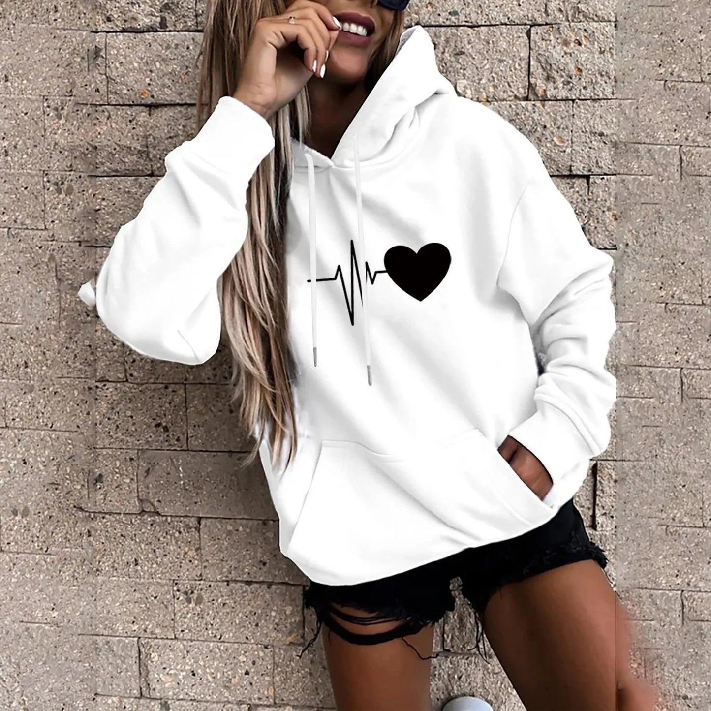 Tatjana® | Heart and heartbeat print hoodie for women